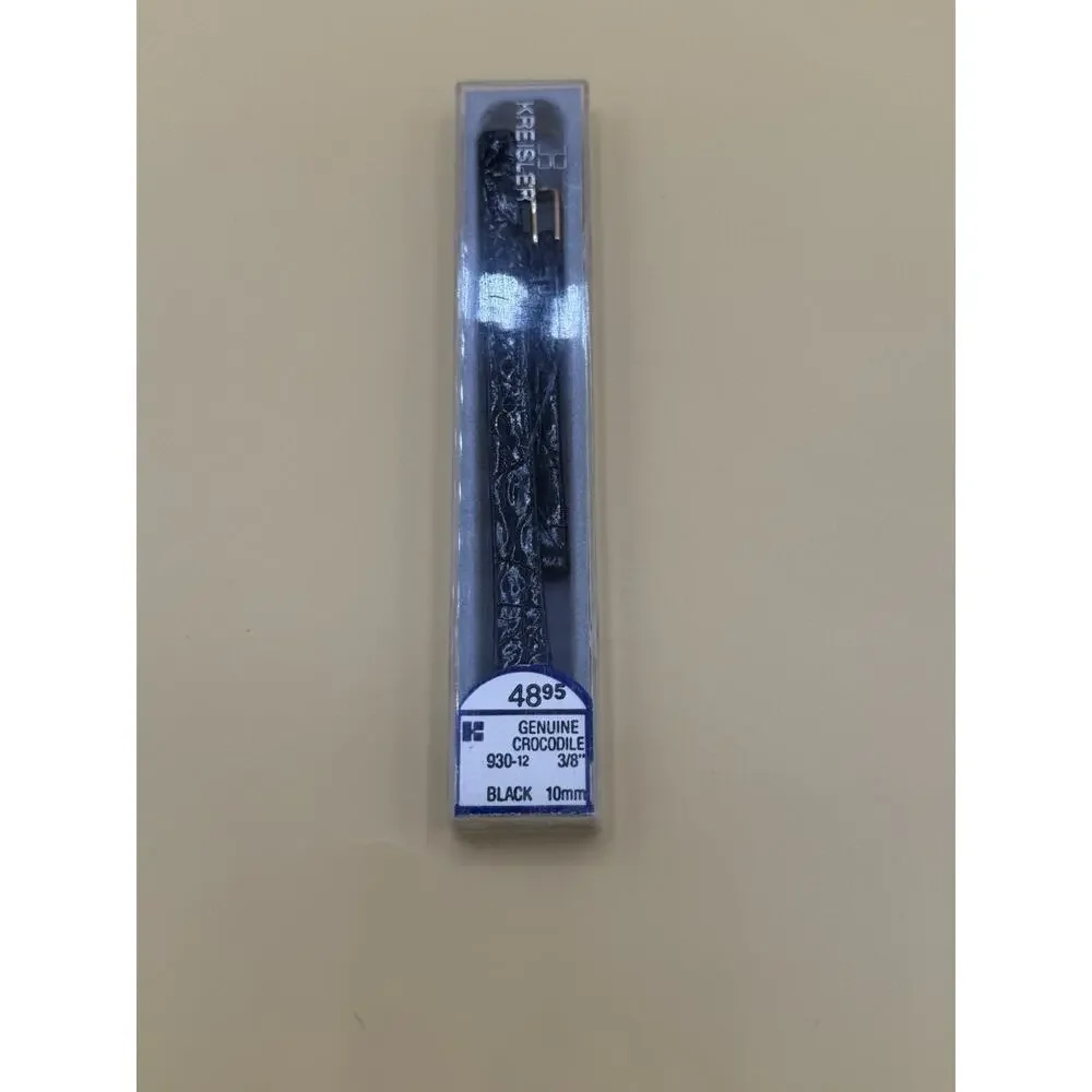 10mm KREISLER Genuine CROCODILE BLACK NOS Vintage Watch Band & Gold-Tone Buckle